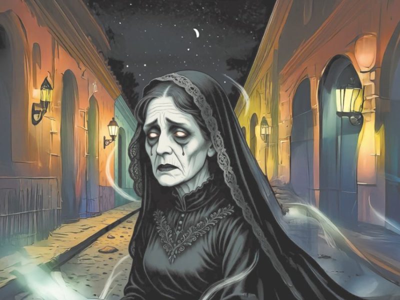 La Dama Enlutada vestida de negro. Ilustración: Jorge García