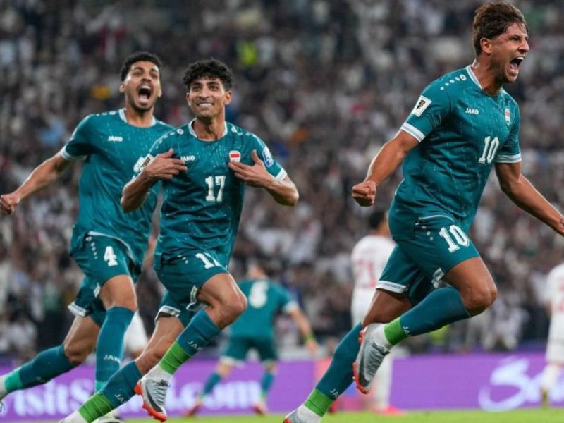 Irak celebrando el gol del triunfo.