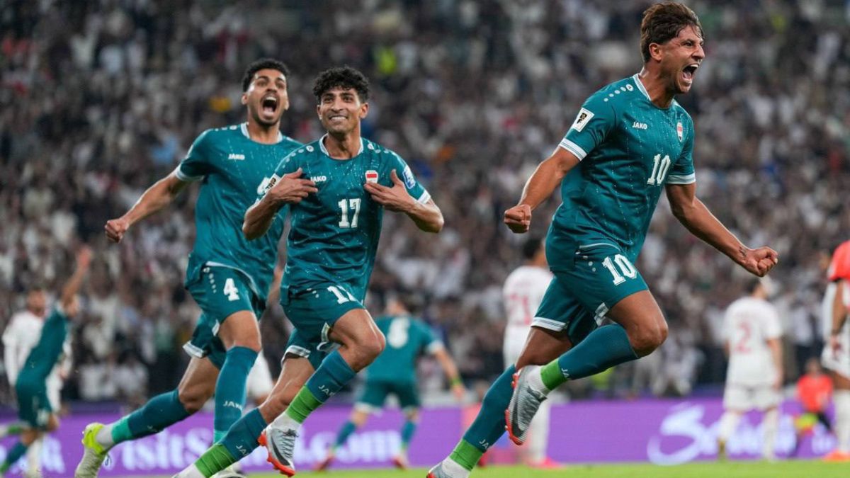 Irak celebrando el gol del triunfo.