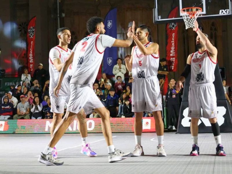 Integrantes de la Selección Mexicana de basquetbol 3x3 en la AmeriCup 2025 en León. Foto Comude.
