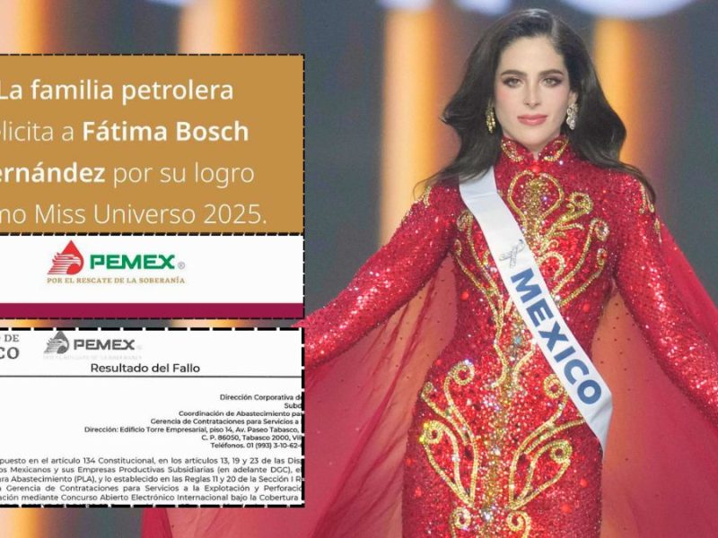 Pemex felicitó a Fátima Bosch por su triunfo en Miss Universo. AP.