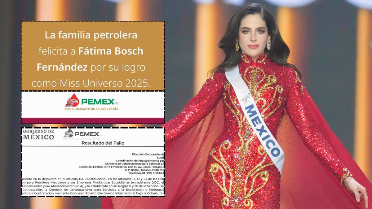 Pemex felicitó a Fátima Bosch por su triunfo en Miss Universo. AP.