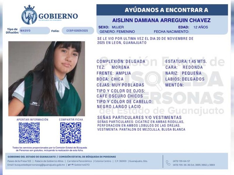 desaparece Aislinn Damiana Arreguín Chávez