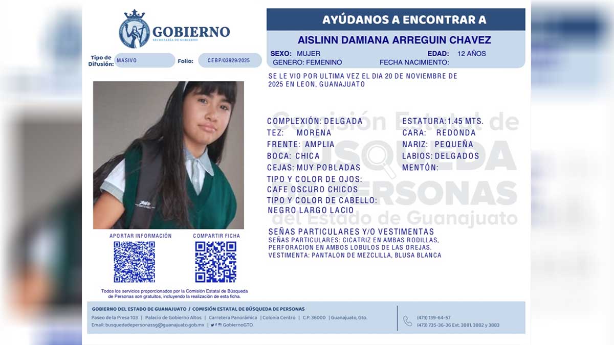 desaparece Aislinn Damiana Arreguín Chávez