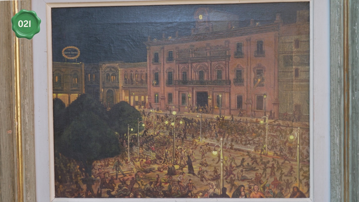 Cuadro de la masacre ocurrida en León el 2 de enero de 1946, obra del pintor Lázaro Zambrano