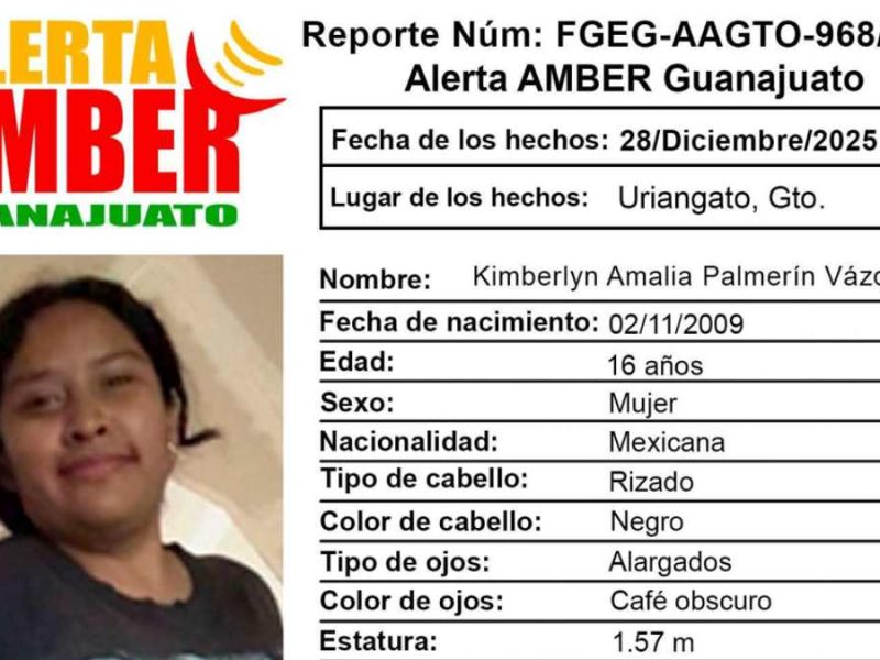 Urgen localizar a la menor Kimberlyn Amalia; salió con sus amigos en Uriangato pero ya no regresó a casa
