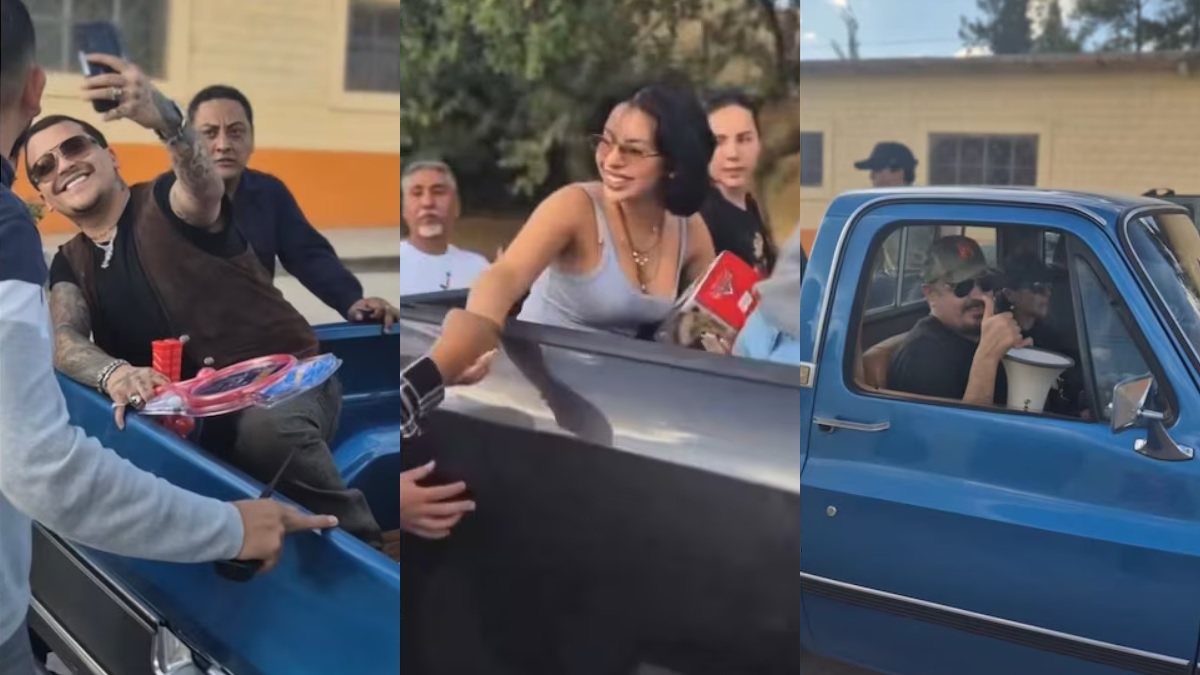 Ángela Aguilar y Nodal reparten juguetes