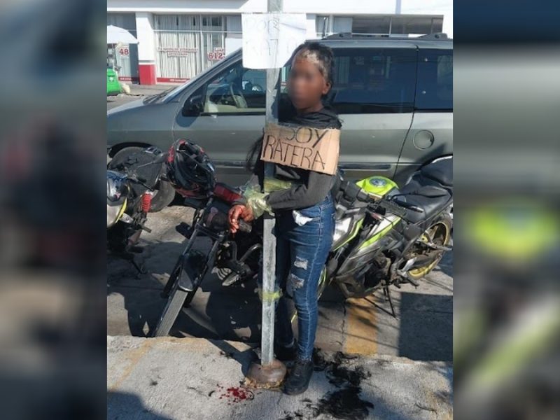 Amarran comerciantes a poste a mujer acusada de robo en Celaya, pero no hubo denuncia formal