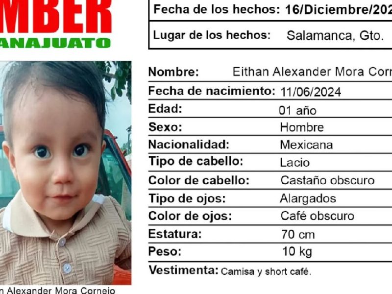 Buscan a niño de un año, desaparecido el 16 de diciembre
