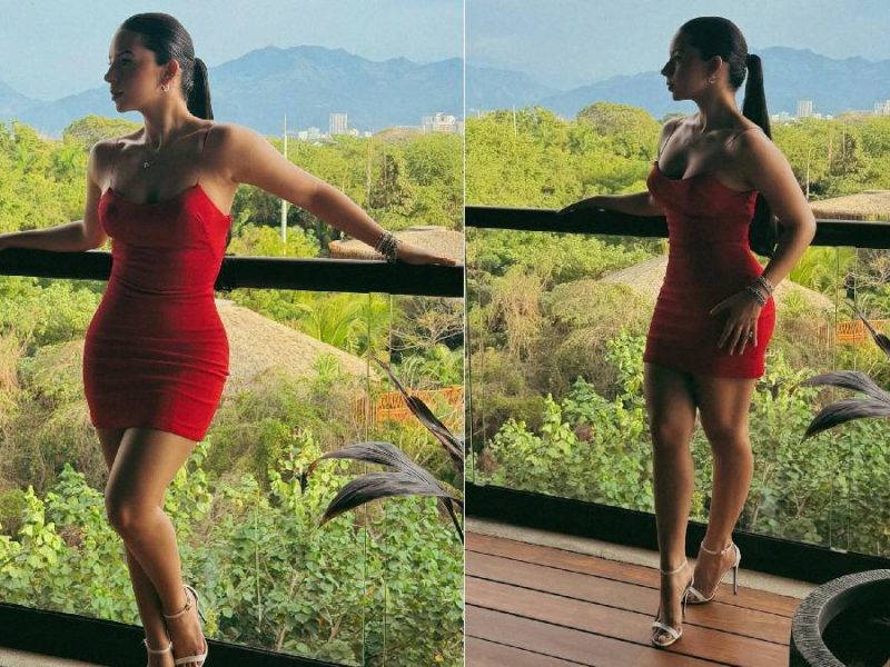 Filtran precio del vestido rojo que Ángela Aguilar usó en escapada romántica con Nodal