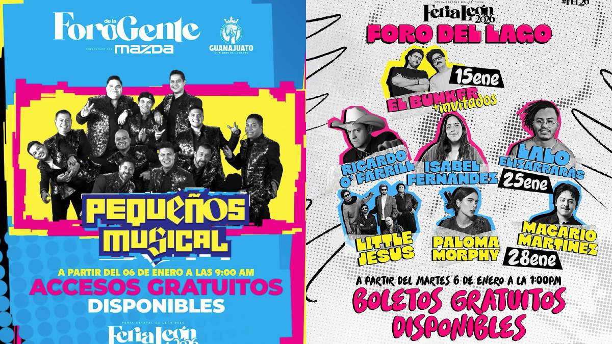 Cartelera de artistas y entrega de boletos gratis Feria de León 2026.