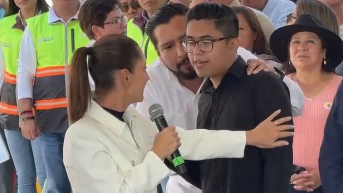 Claudia Sheinbaum y joven que le pidió ayuda