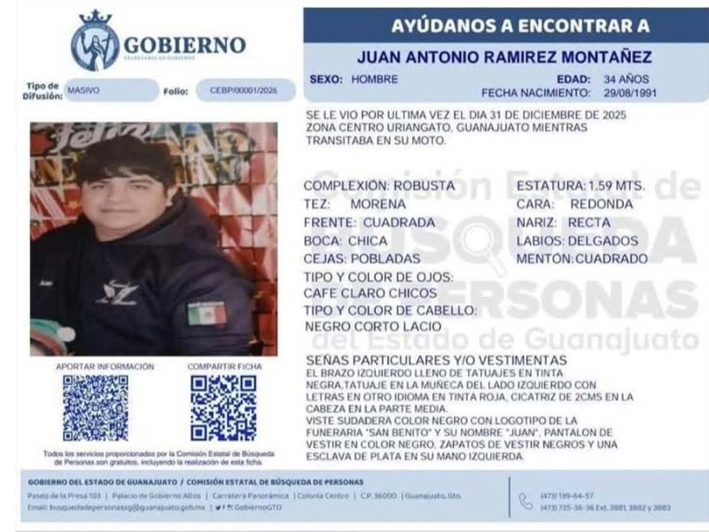 Buscan desesperadamente a Juan Antonio; desapareció el 31 de diciembre cuando iba al trabajo