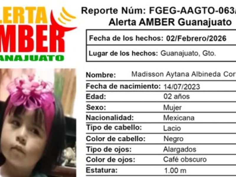 La bebita de 2 años, Madisson Aytana, desapareció en Guanajuato capital; urgen ayuda