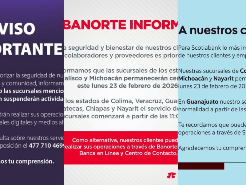 Cierran bancos en Guanajuato por seguridad ante hechos violentos