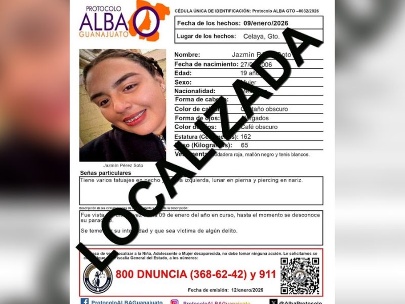 Localizan sin vida a Jazmín Pérez Soto; había desaparecido en Celaya