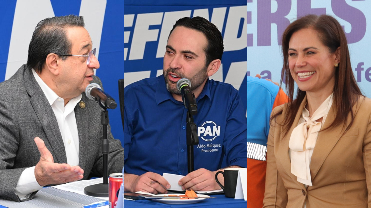 El diputado Miguel Salim, el dirigente estatal del PAN, Aldo Márquez y la alcaldesa Alejandra Gutiérrez