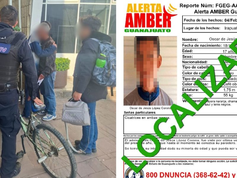 Localiza Policía Municipal a adolescente desaparecido en Irapuato
