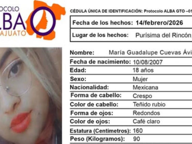 Buscan a María Guadalupe Cuevas Ávila; activan Protocolo Alba en Purísima