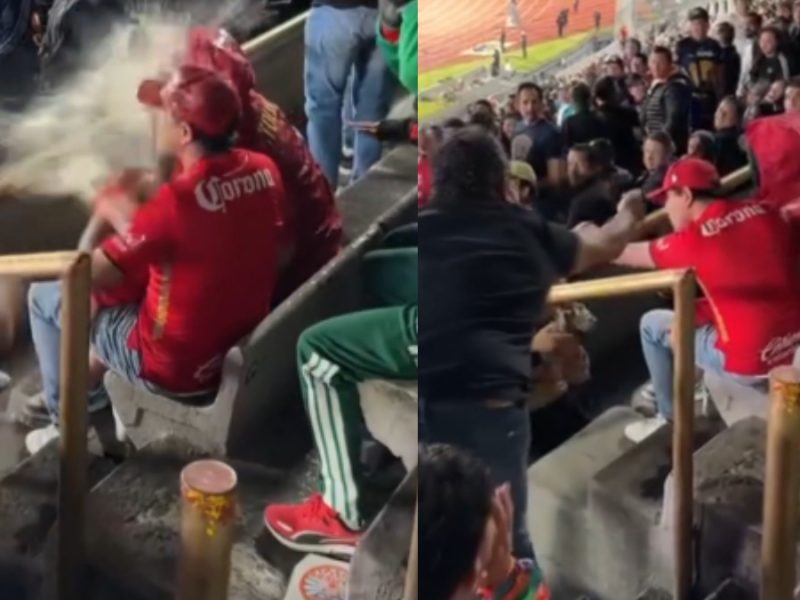 Aficionados de Pumas agreden con cerveza a seguidor de Toluca FC