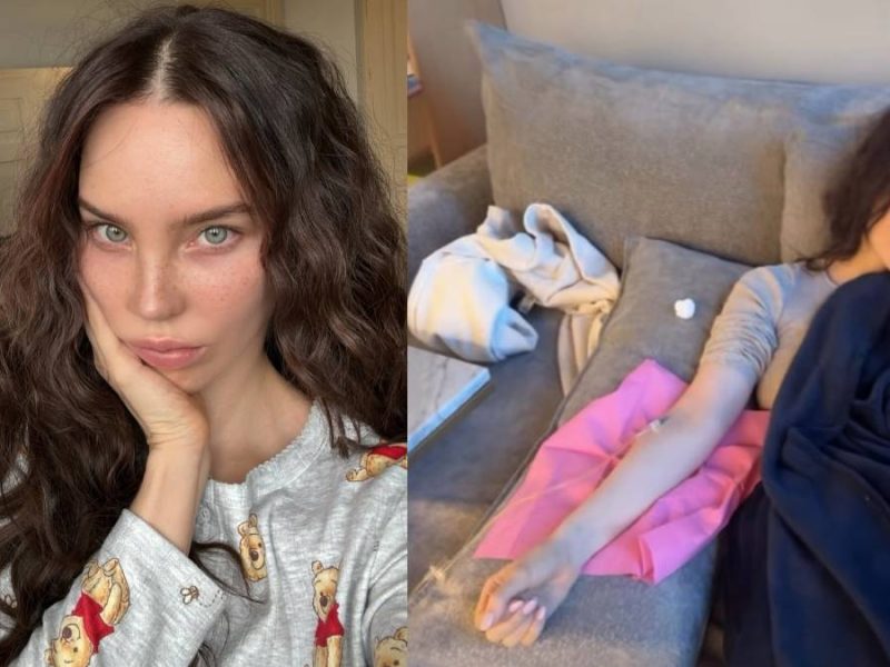 Belinda reaparece con suero intravenoso tras viaje exprés a México para XV años de Mafer