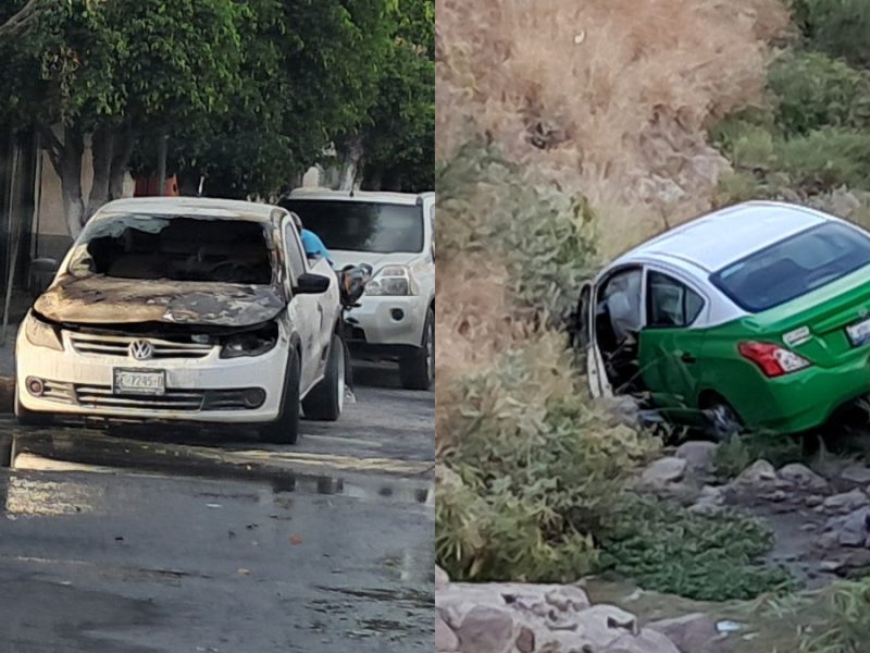 Accidentes en León: cae taxi a arroyo y se incendia camioneta