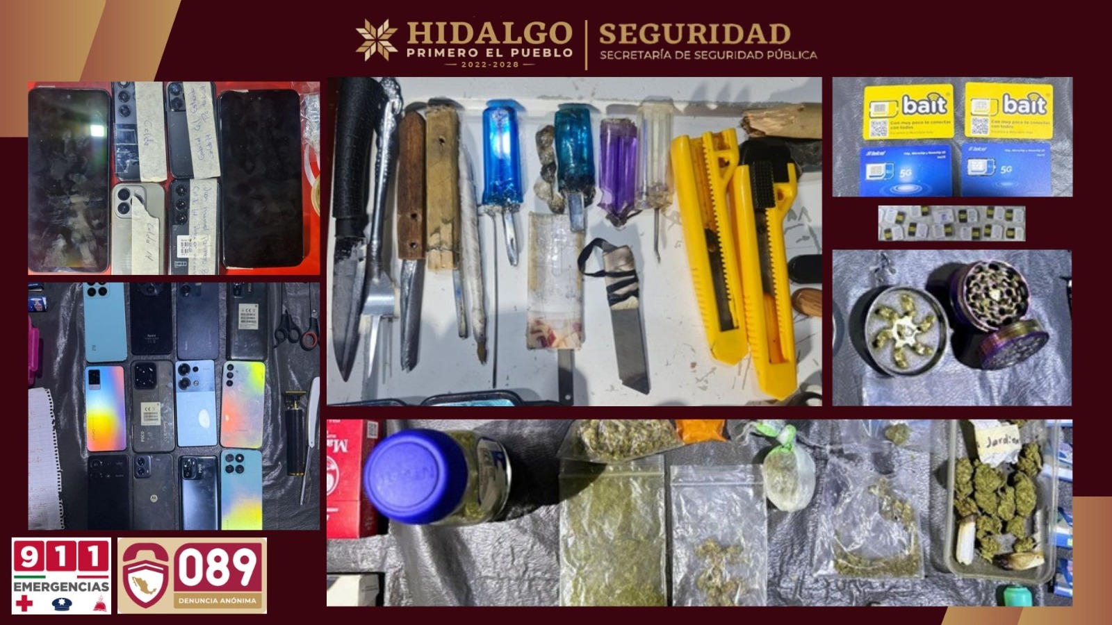Decomisan celulares, droga y armas hechizas en Ceresos de Hidalgo