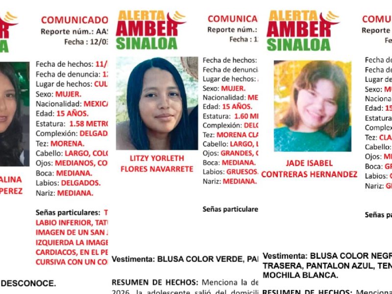 Desaparecen cuatro mujeres en Sinaloa, tres son adolescentes
