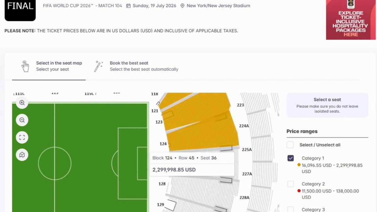 Captura de una imagen en la web de reventa de la FIFA, el jueves 23 de abril de 2026. AP.