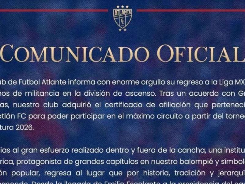 Atlante celebra su regreso a la Liga MX, con la franquicia del Mazatlán