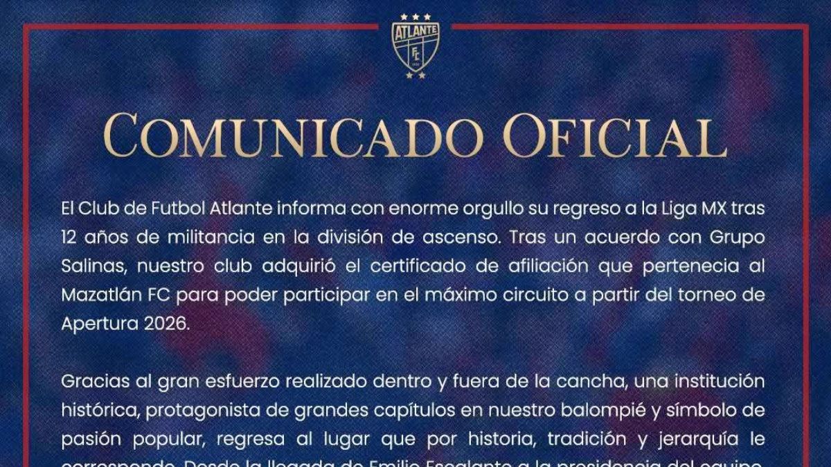 Comunicado del Atlante sobre su regreso a la Liga MX. X Atlante.