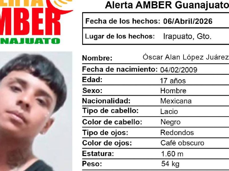 Buscan a Óscar Alan López Juárez desaparecido en Irapuato
