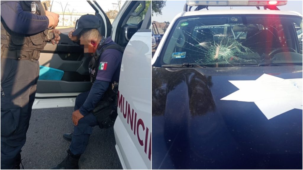Policía herido a pedradas