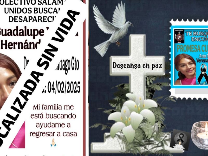 Informa colectivo hallazgo de cuerpo de desaparecida en febrero de 2025 en Valle de Santiago