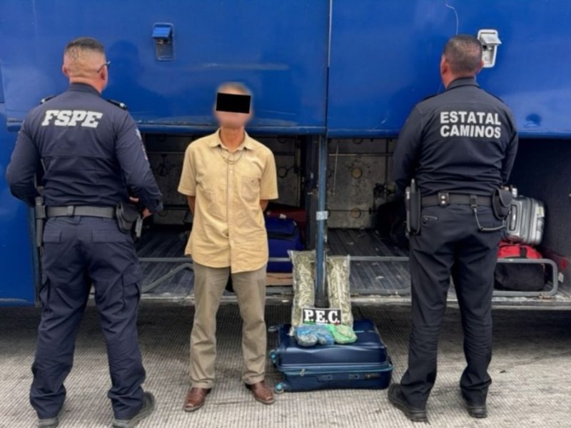 Con actitud sospechosa, cae pasajero con más cargamento de marihuana en un autobús