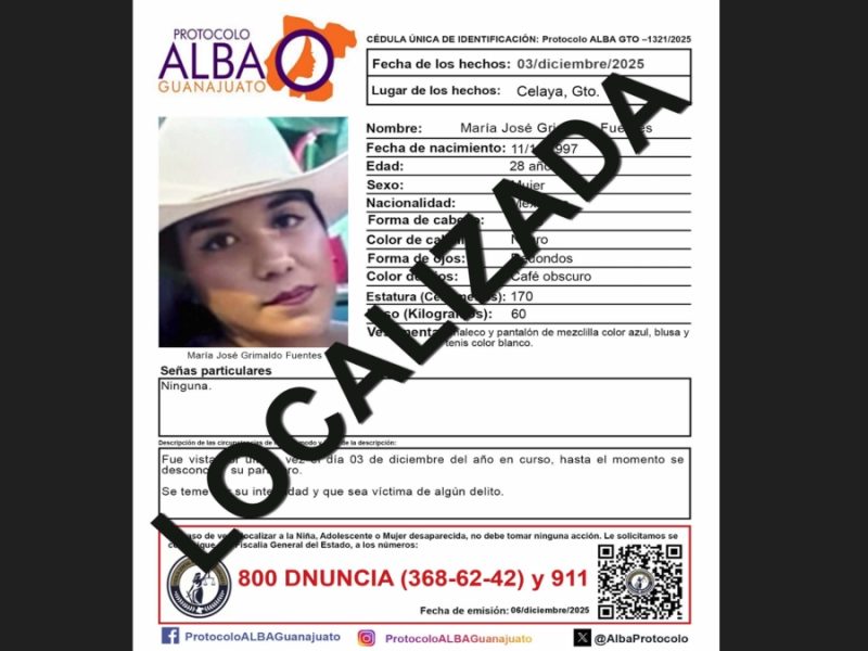 Trágica búsqueda llega a su final: Hallan muerta a María José a 5 meses de desaparecer en Celaya