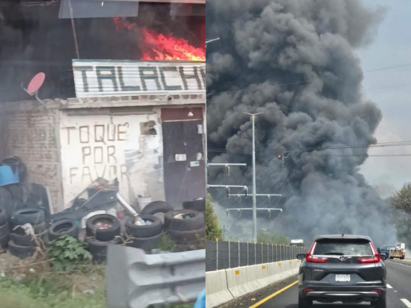 Fuerte incendio consume vulcanizadora y cierra carretera Panamericana en Apaseo el Grande