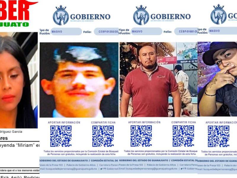 Buscan a adolescente y tres hombres desaparecidos en Guanajuato, algunos desde 2020