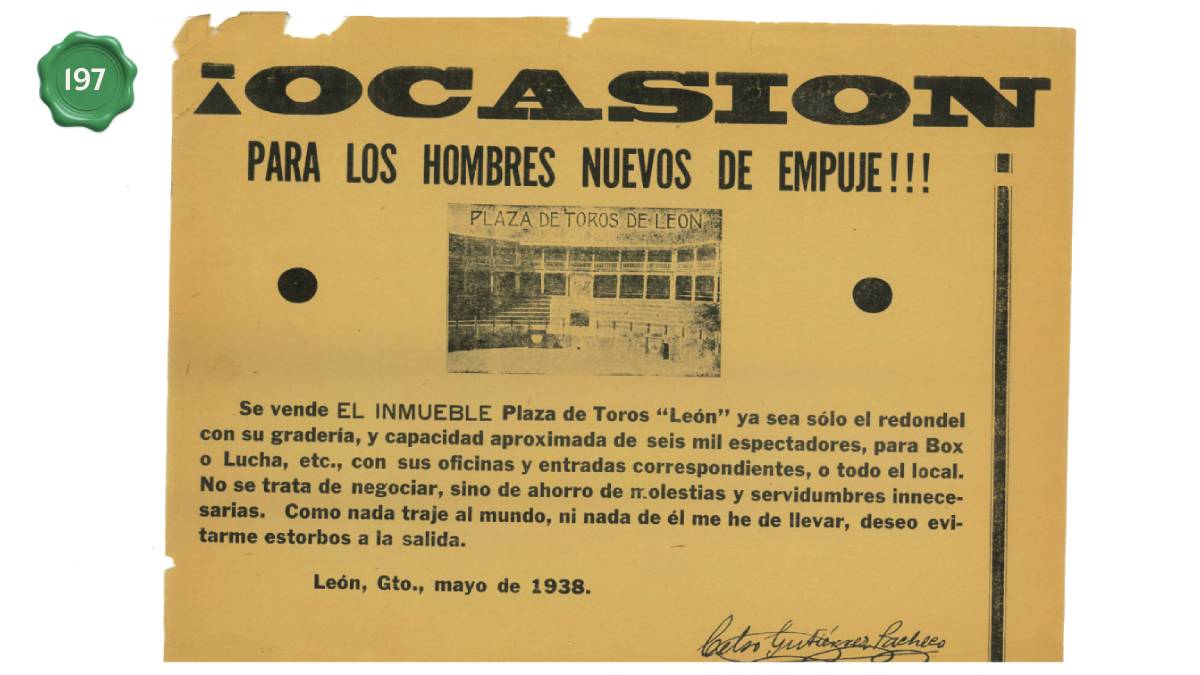 “El Charro Mexicano” y el curioso anuncio para vender la Plaza de Toros de León