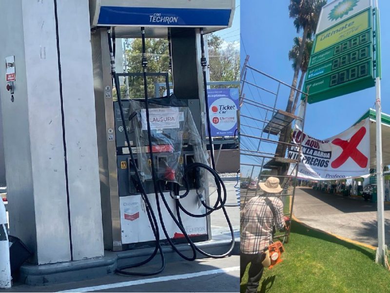 Clausuran gasolinera y exhiben otras dos por altos precios en León