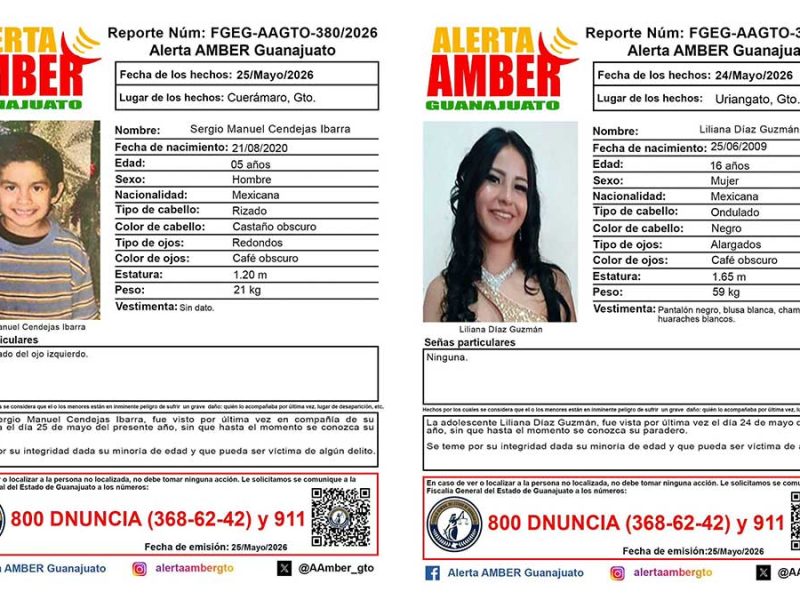 Ilocalizables: Alerta en Guanajuato por desaparición de Sergio de 5 años y Liliana, de 16
