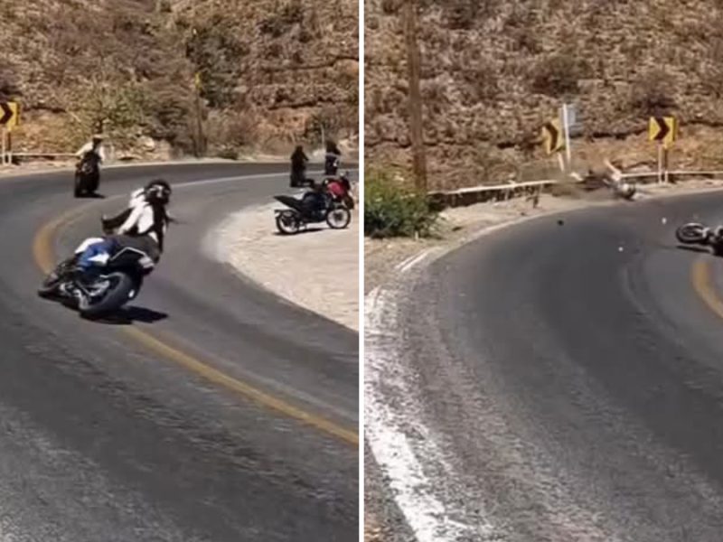 Al borde del barranco: Pareja invade carril y choca contra otro biker en la León-San Felipe