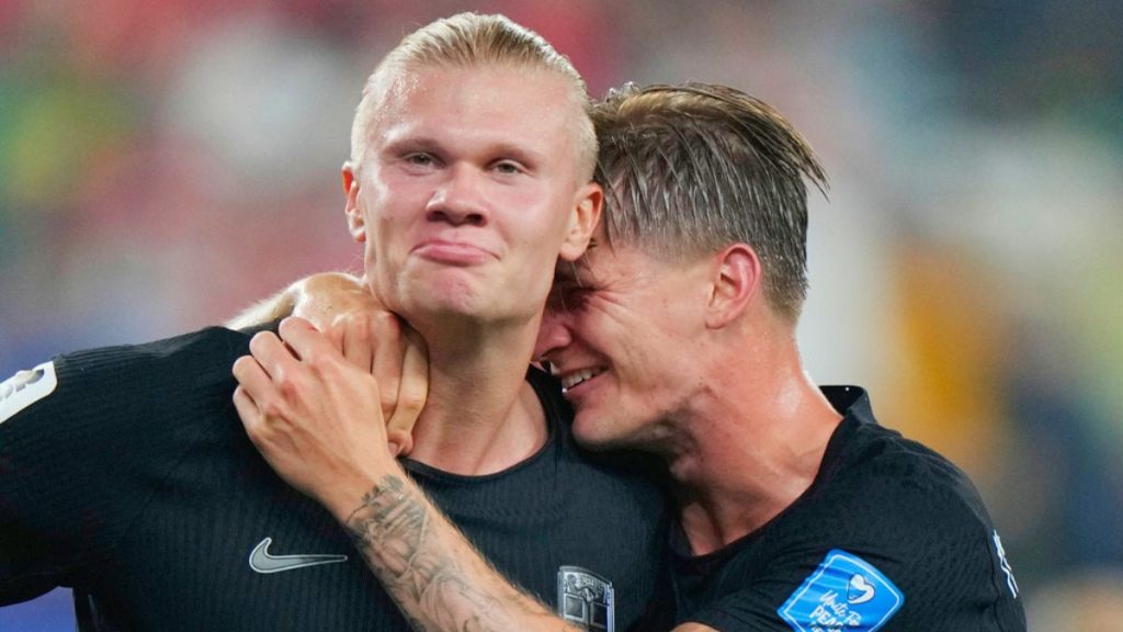 Erling Haaland celebra en el Noruega Vs Senegal. AP.