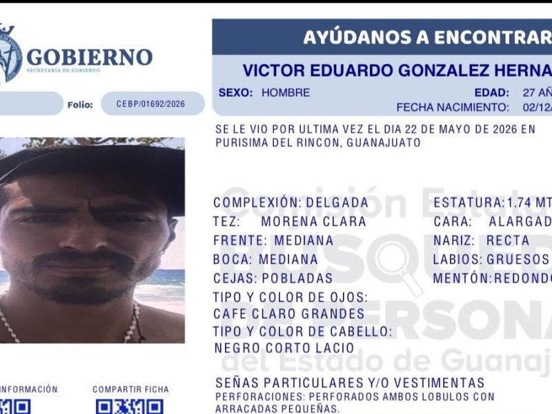 Víctor viajó de Purísima a Puerto Vallarta y desapareció en el malecón; su familia urge encontrarlo