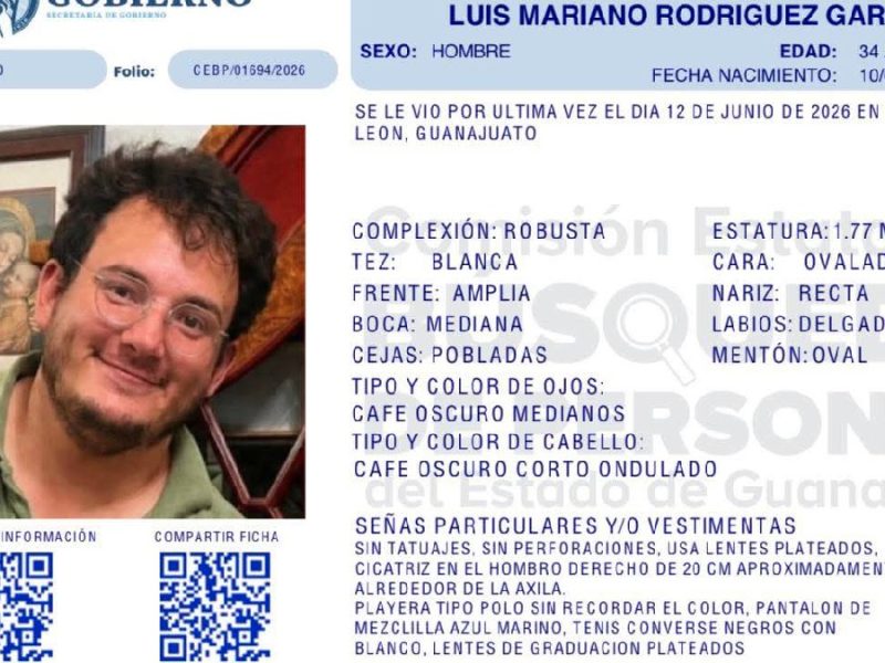 Desaparece en León Luis Mariano Rodríguez García, de 34 años