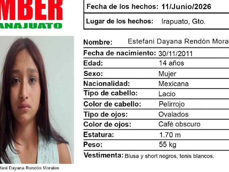 Buscan a jovencita de 14 años que desapareció en Irapuato