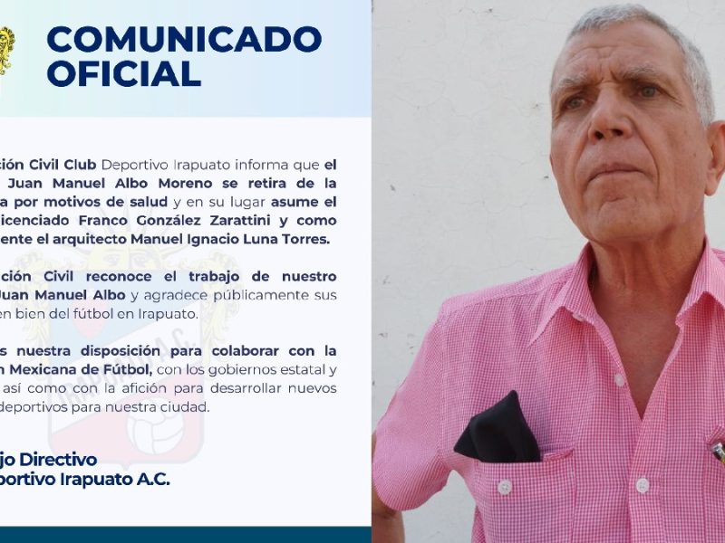 Franco González Zarattini asume presidencia de Asociación Civil Club Deportivo Irapuato; releva a Juan Manuel Albo