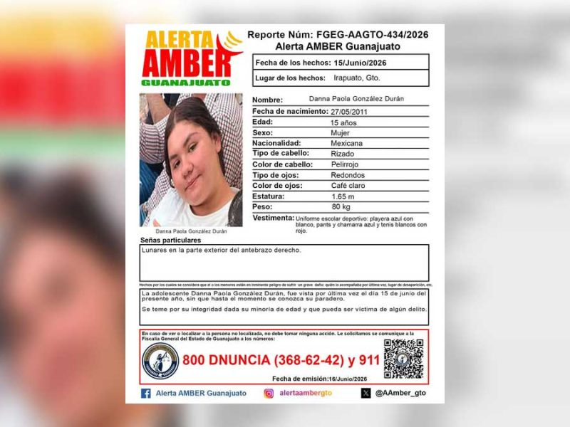 Sale a la escuela y no vuelve: Desaparece Danna Paola González en Irapuato