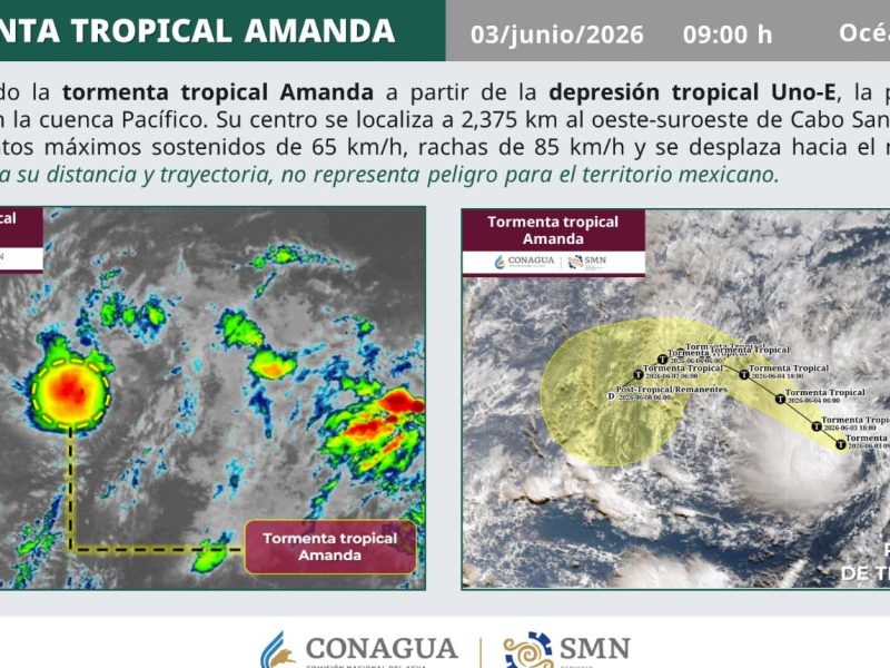 Despierta el Pacífico: Se forma tormenta tropical Amanda, primer ciclón de la temporada 2026
