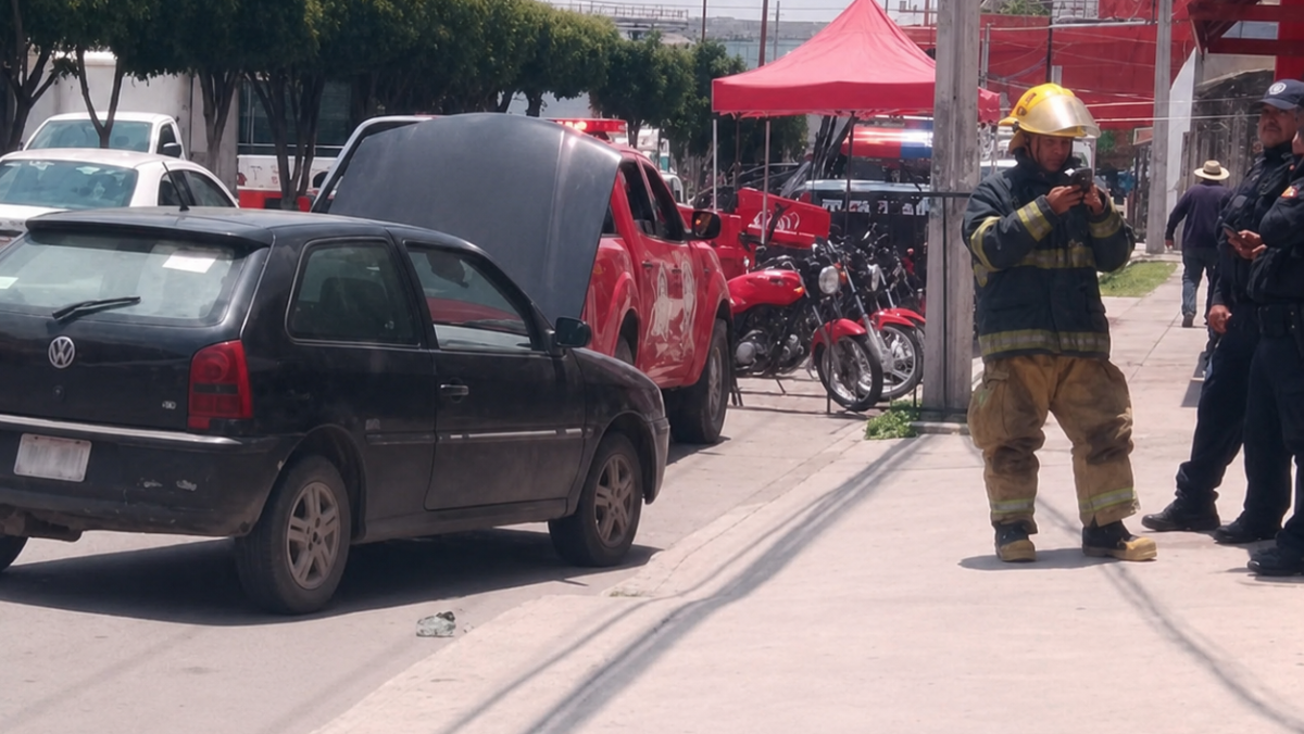 Se incendia auto en el centro de Acámbaro y deja a dos hombres heridos